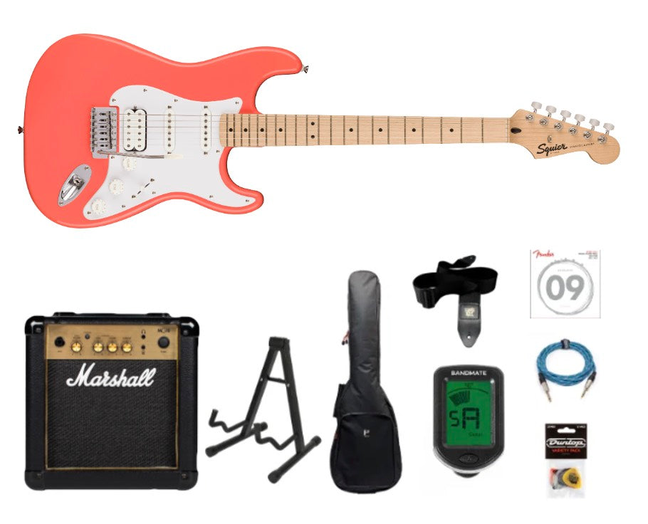 Fender Squier Sonic Stratocaster HSS Chitarra elettrica Starterpakke (Tahitian Coral)