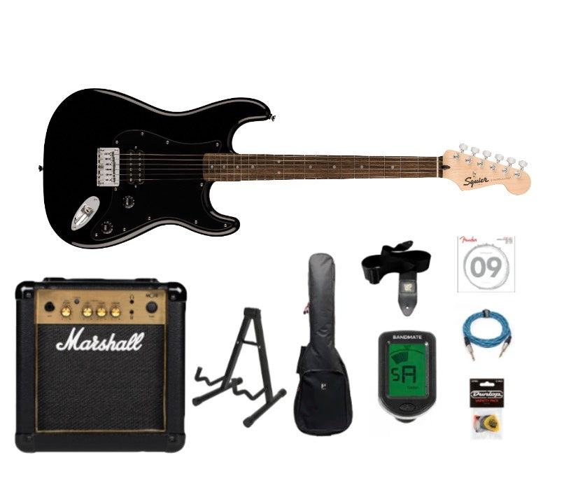Fender Squier Sonic Stratocaster HT H Chitarra elettrica Starterpakke (Nero)
