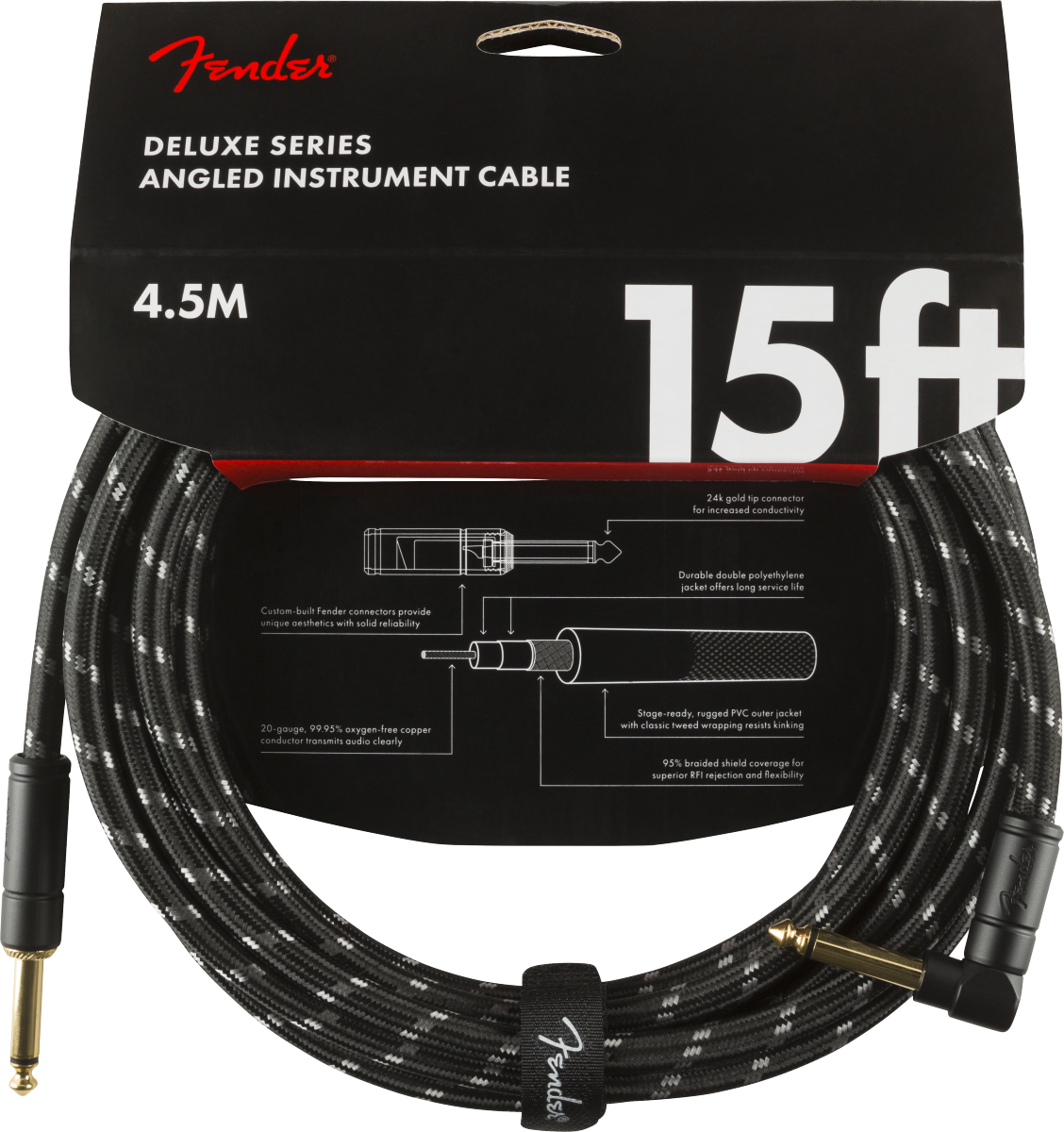 Fender Deluxe Cavo per Chitarra Vinkelstik (Black Tweed, 4,5m)