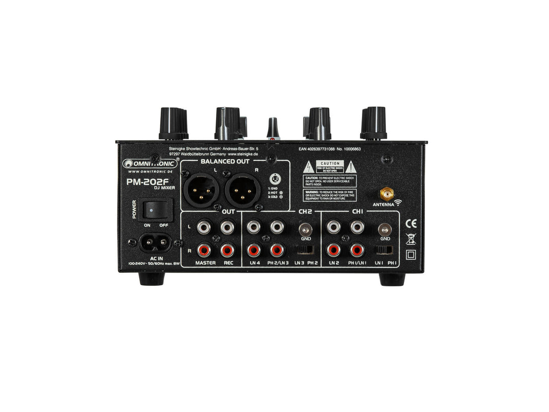 OMNITRONIC PM-202F Mixer DJ a 2 canali con filtro e Bluetooth