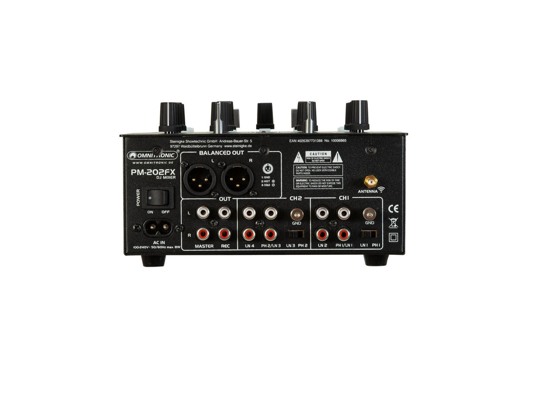 OMNITRONIC PM-202FX mixer DJ a 2 canali con filtro, FX e Bluetooth