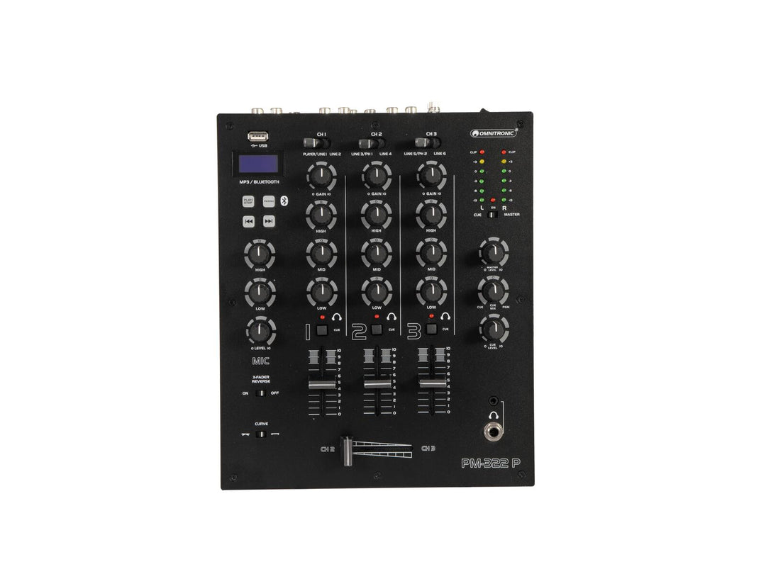 OMNITRONIC PM-322P mixer DJ a 3 canali con Bluetooth e lettore USB