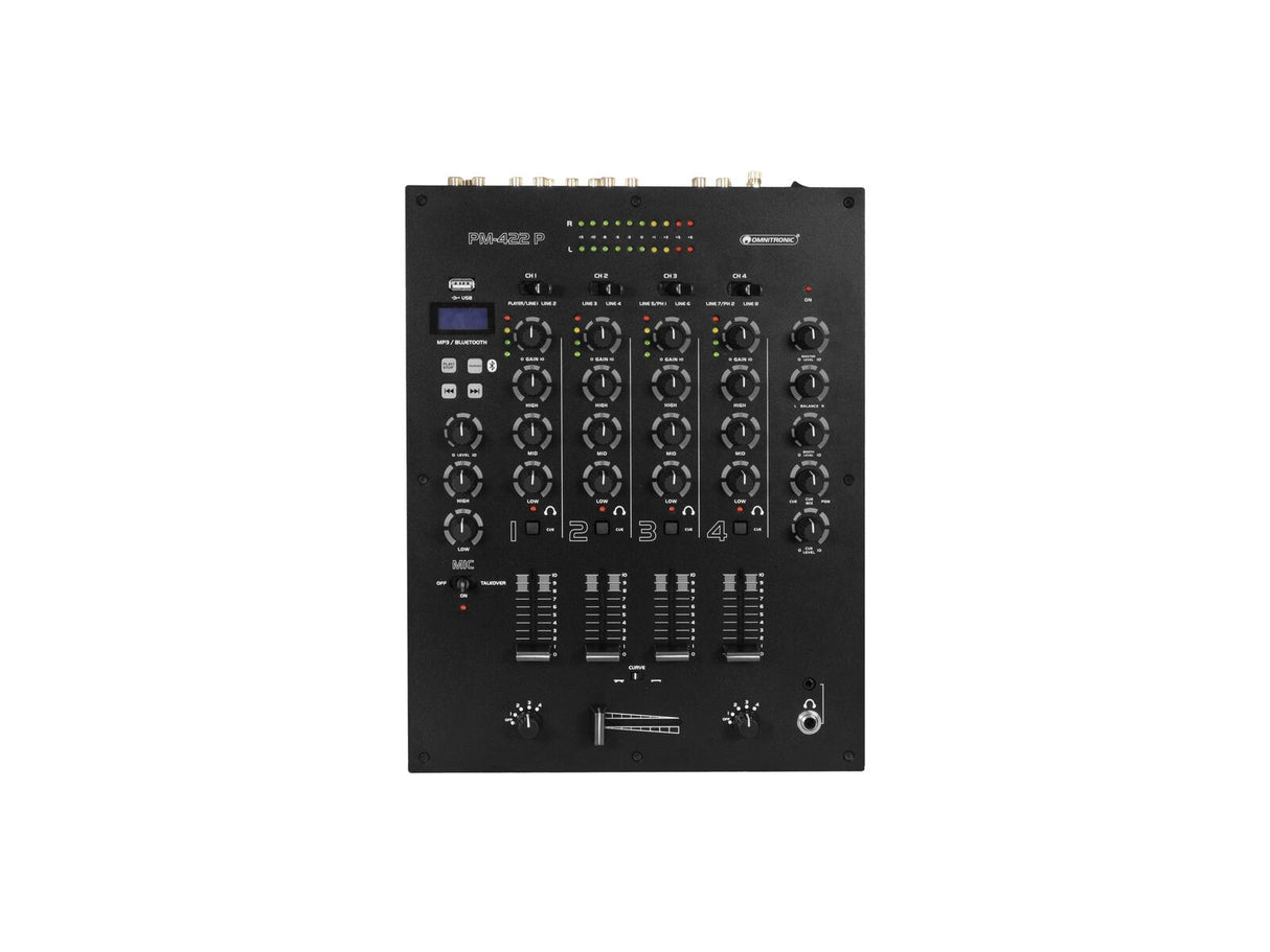 OMNITRONIC PM-422P 4-channel DJ Mixer with Bluetooth & USB Player