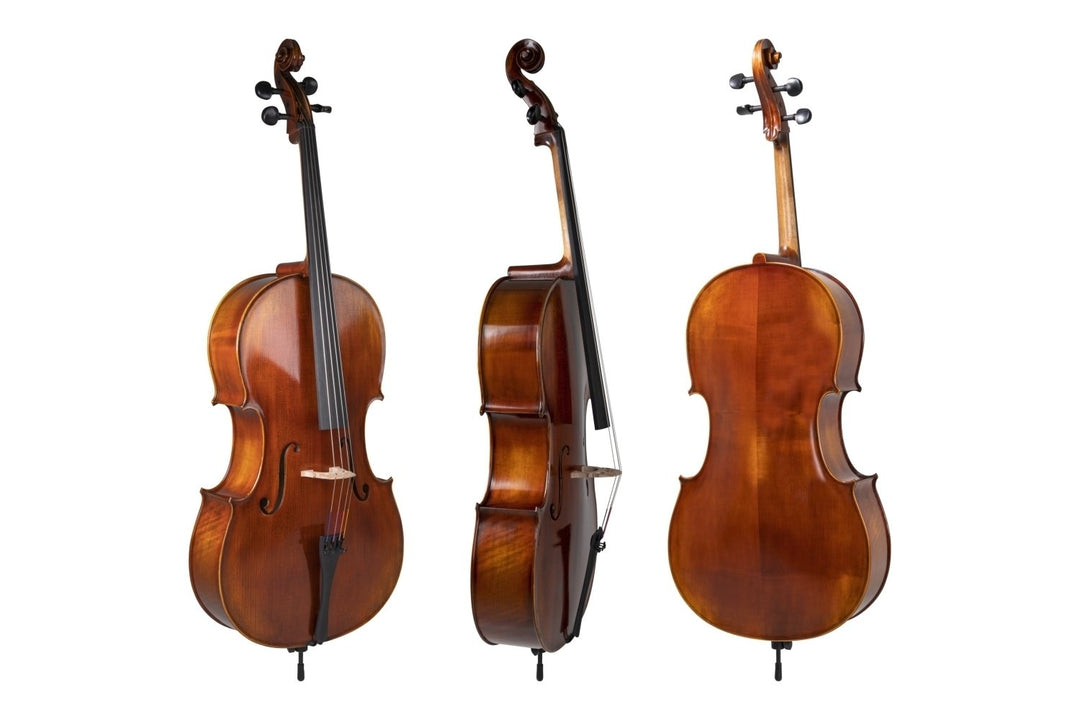 GEWA Cello Allegro Antique - 1/2 (Configurato con cordiera Wittner per la regolazione fine, incl. bag, senza archetto, con corde Larsen Aurora)