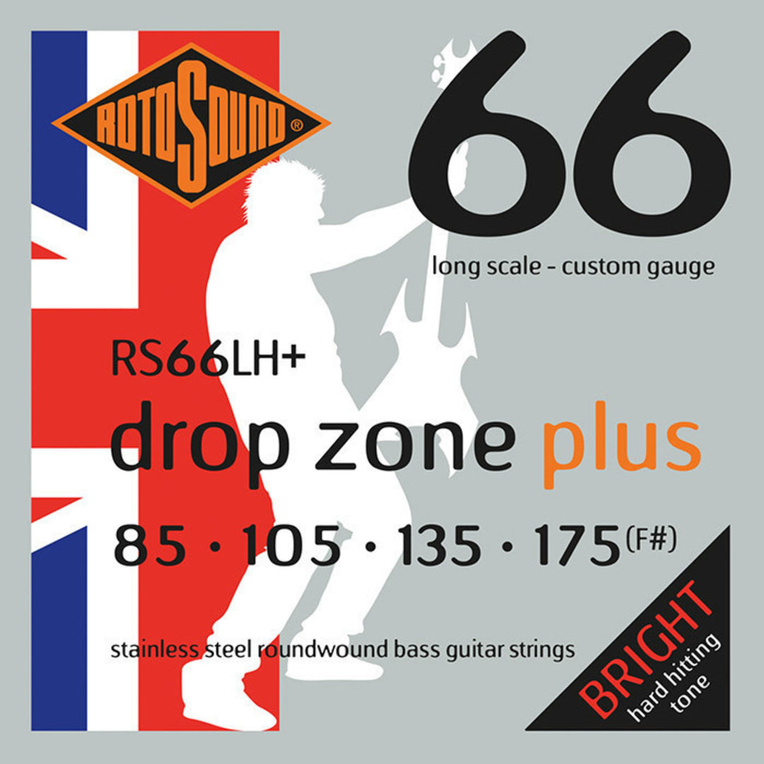 Corde Rotosound per basso elettrico Swing Bass 66 - Set a 4 corde DROP ZONE PLUS Custom 85-175 (RS66LH+)