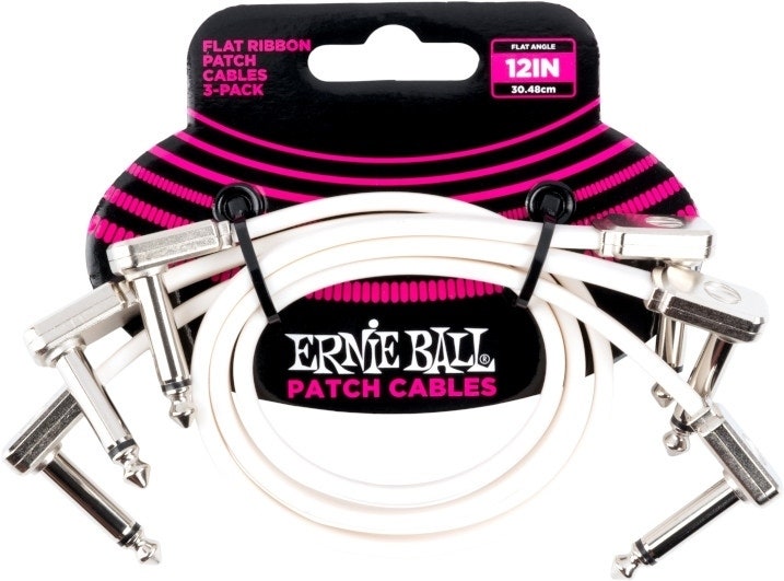 Ernie Ball EB-6386, cavo patch piatto White 30cm, 3-Pack