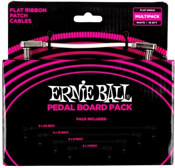 Ernie Ball EB-6387, Cavo patch piatto White, confezione multipla
