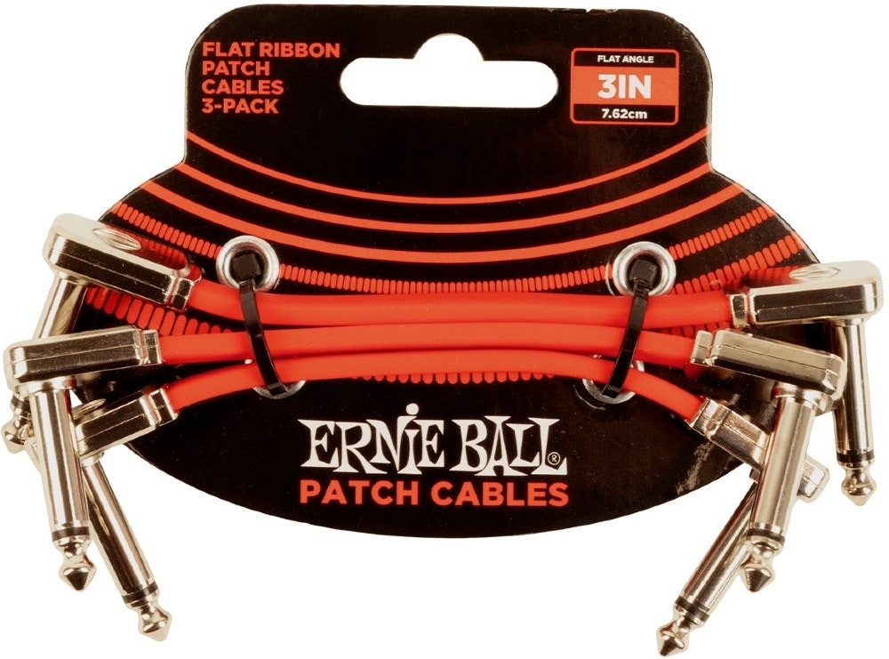 Ernie Ball-6401 Cavo Flat Patch 7,5cm, Rosso. Confezione da 3
