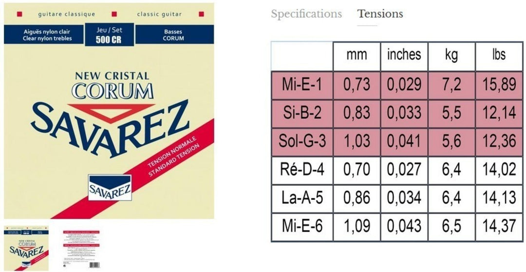 Savarez Strings for classic guitar Corum New Cristal - Set (500CR)