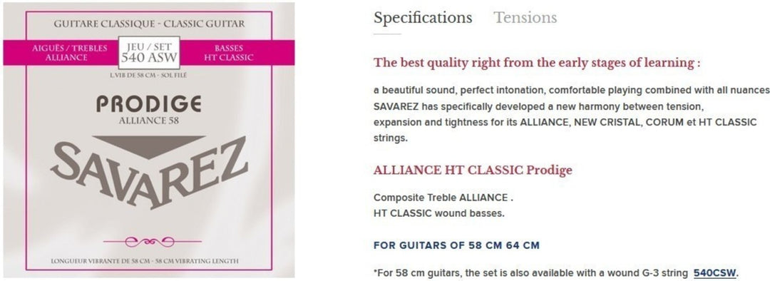 Savarez Strings for classic chitarre Prodige 38 Children's Guitar - 3/4-7/8 Carbon Gw (540ASW)