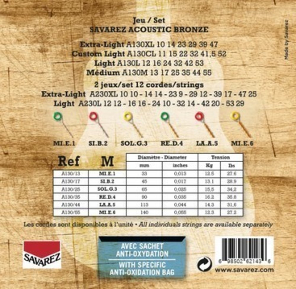 Savarez A130M Bronze corde per chitarra acustica, medium .013 a .055