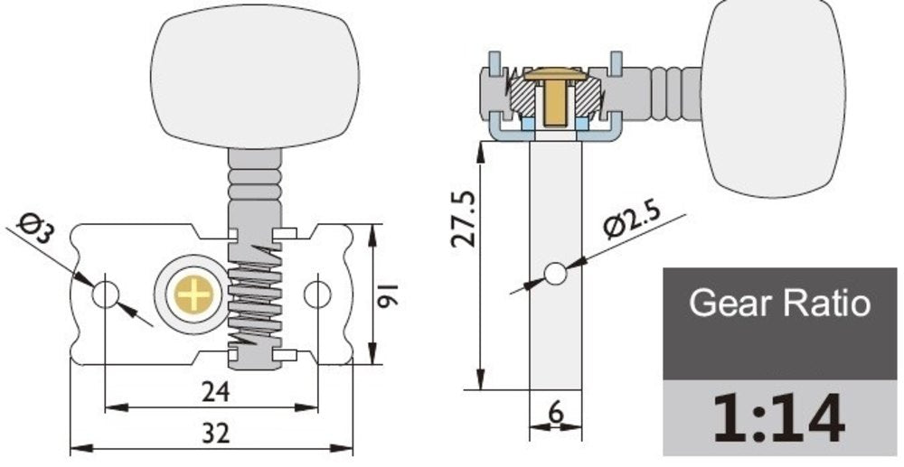 GEWA meccaniche singole per testa scanalata, corde in nylon