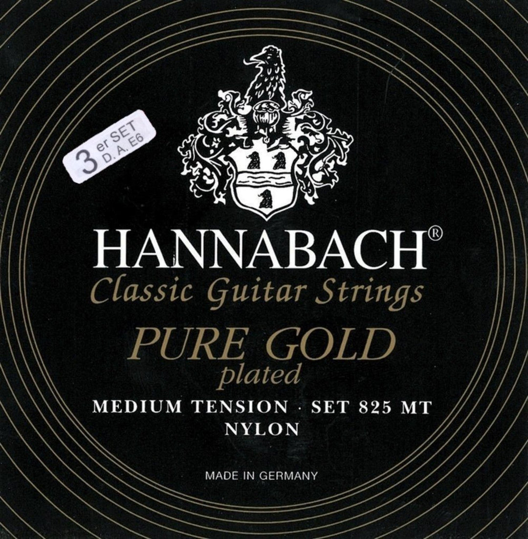 Hannabach Strings for classic guitar Serie 825 medium tension specializzate placcate in oro - 3er Bass medium (8258MT)