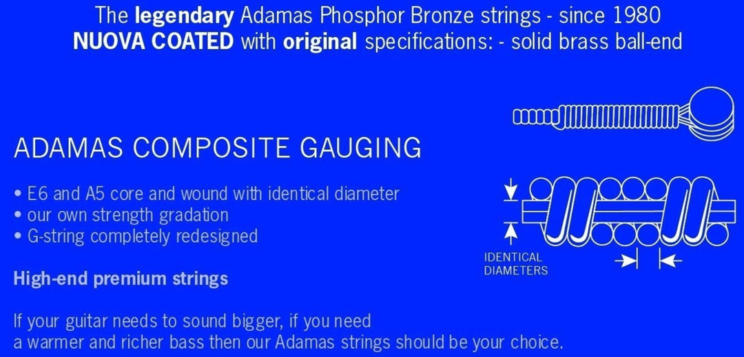 Adamas Strings for Acoustic Guitar Nuova phosphor bronze coated set (3) - Set of 3 Ex-Light .010 (1717NU-3)