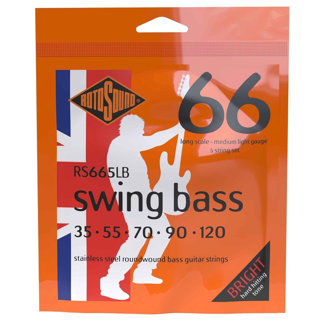 Rotosound Corde per E-Bass Swing Bass 66 - set 5 corde Stainless Steel Medium-Light 35-120 (RS665LB)