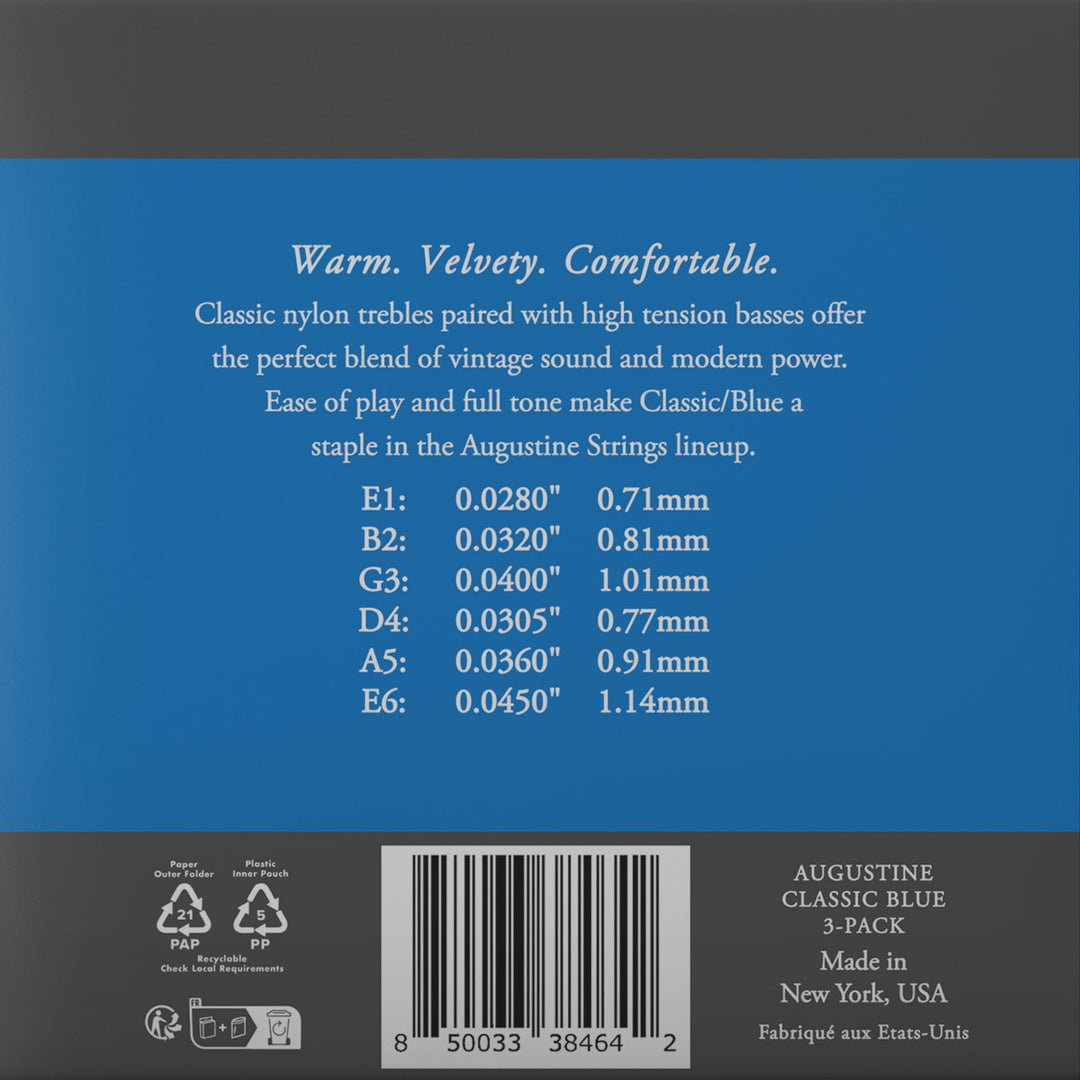 Augustine Corde per chitarra classica Classic Label - 3 x set Classic Blue (normale/alta)