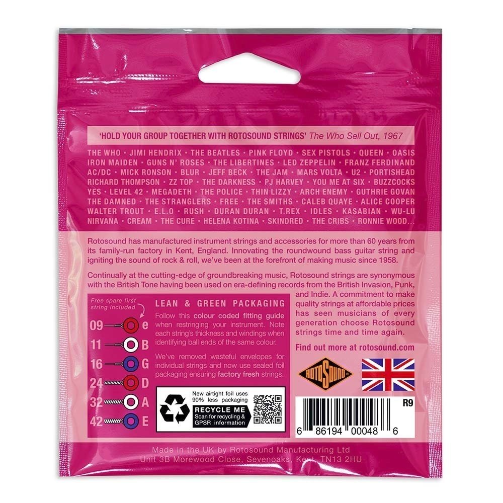 Corde per chitarra elettrica Rotosound Roto Pinks R9 9-42