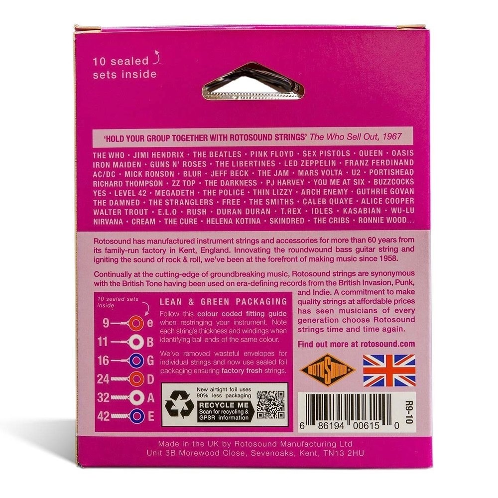 Rotosound Roto Pinks R9-10 corde per chitarra elettrica 9-42, 10 set