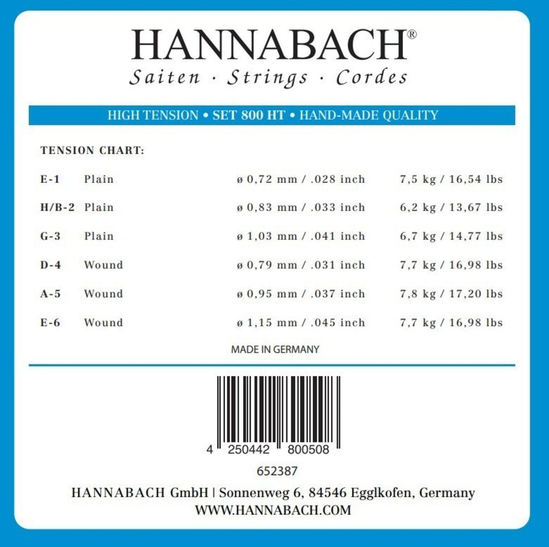 Hannabach Corde per chitarra classica Serie 800 High tension Silver plated - set High (800HT)