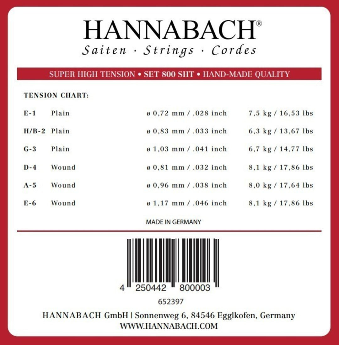 Hannabach Strings for classic guitar Serie 800 Super High Tension Silver plated - Set super high (800SHT)