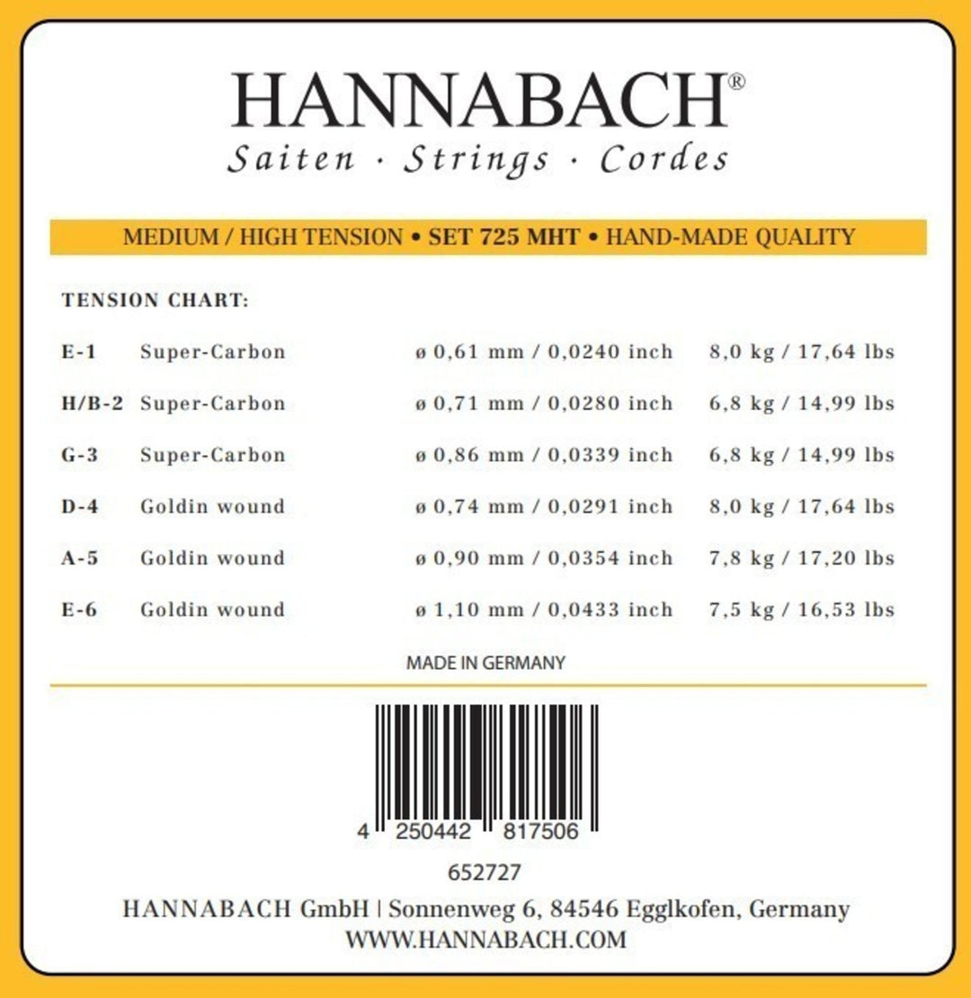 Corde Hannabach per chitarre classica Series 725 tensione Medium/High Goldin - Set di 3 bassi (7257MHT)