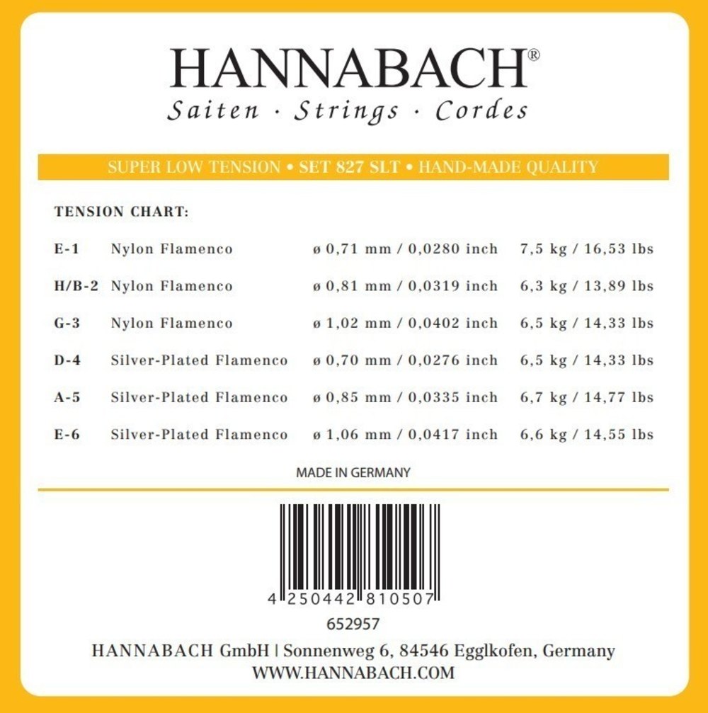 Hannabach 827 set per acuti E1, H/B2 e G3, super bassa tensione