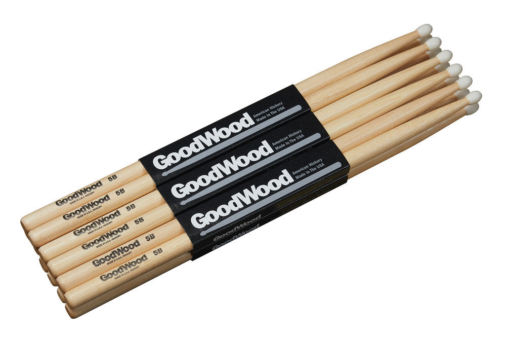 Vater Goodwood 5B bacchette per batteria, hickory 2ª scelta, punta in nylon