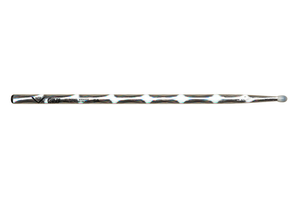 Bacchette per batteria Vater Color Wrap 5A Silver Optic, hickory, punta in nylon