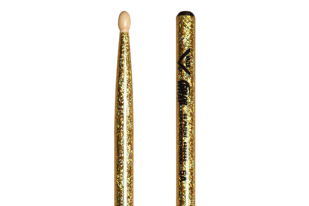 Bacchette per batteria Vater Color Wrap 5A Gold Sparkle, hickory, punta in legno
