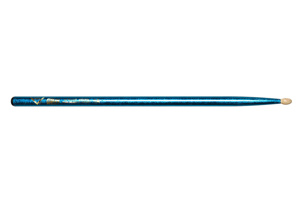 Bacchette per batteria Vater Color Wrap 5A Blue Sparkle, hickory, punta in legno