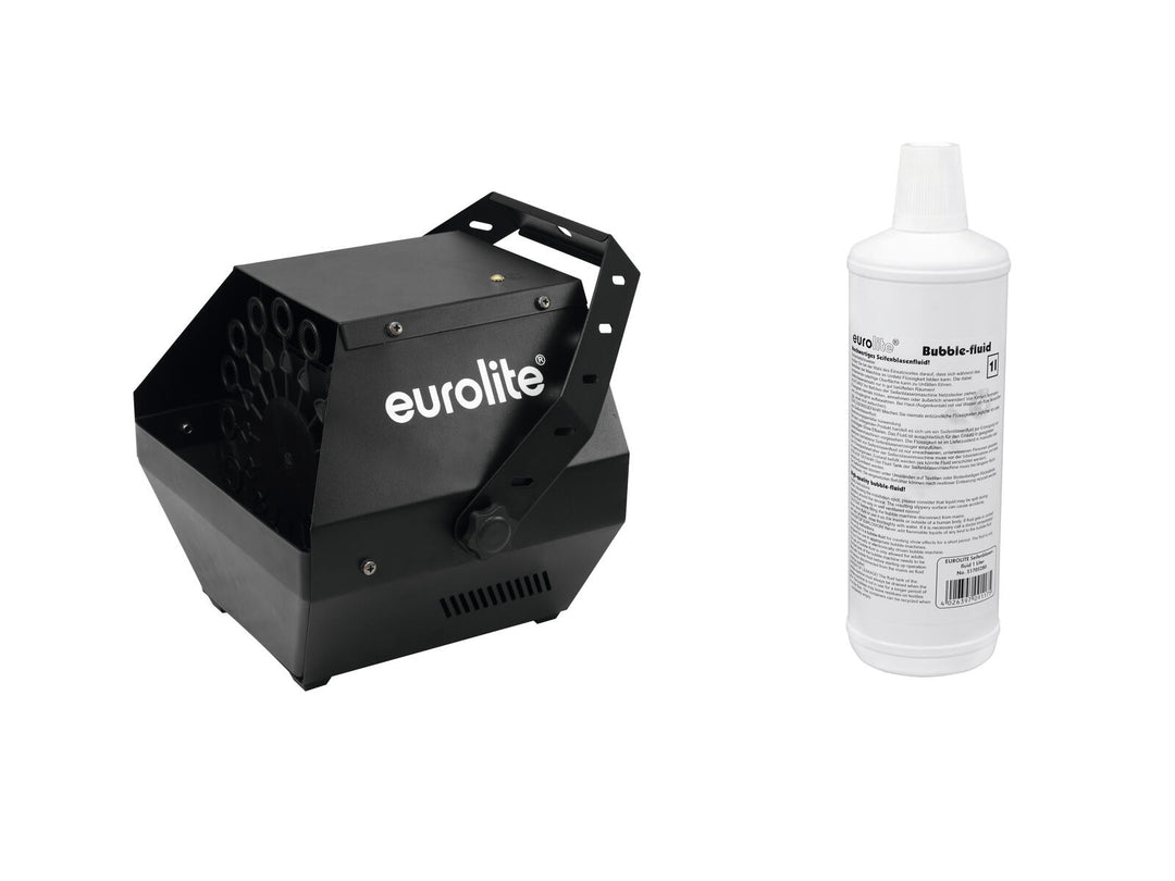 EUROLITE Set B-90 Macchina per bolle nera + Liquido per bolle 1l