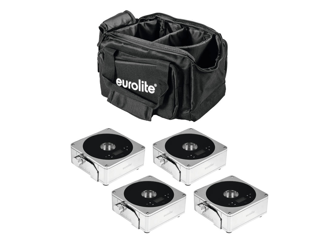 EUROLITE Set 4x AKKU IP Flat Light 1 chrome + Borsa morbida