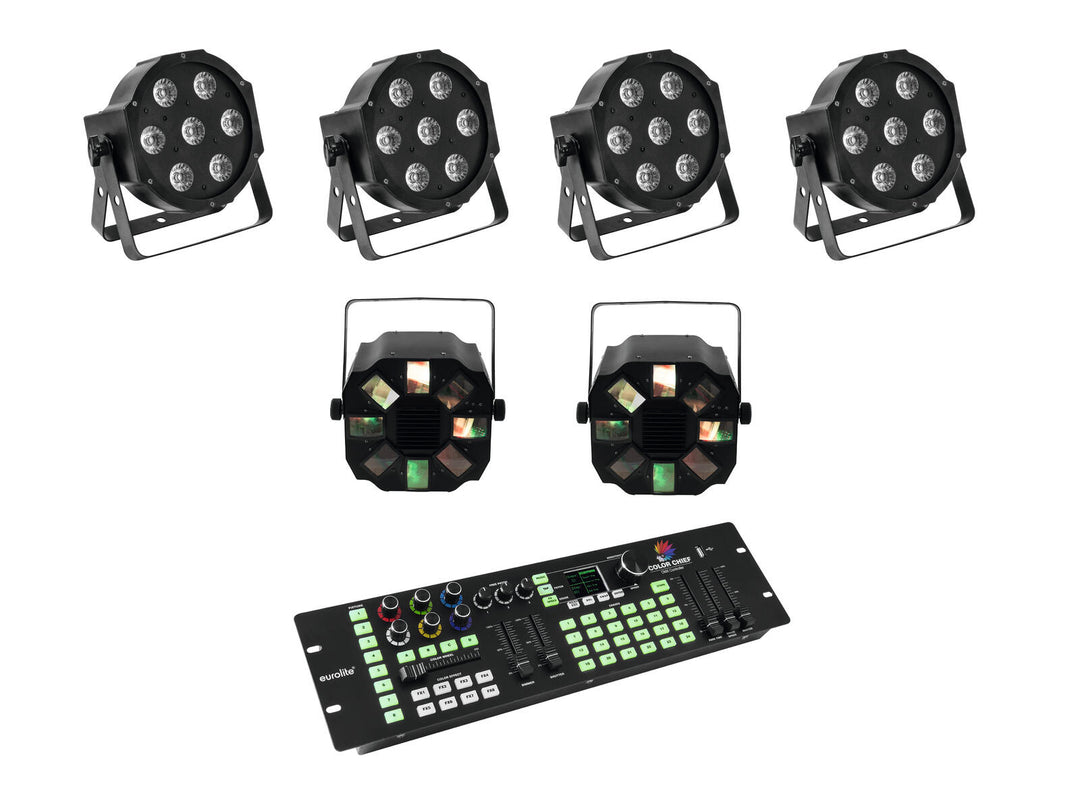 EUROLITE Set 4x LED SLS-7 HCL Floor + 2x LED FE-700 + controller DMX LED Color Chief