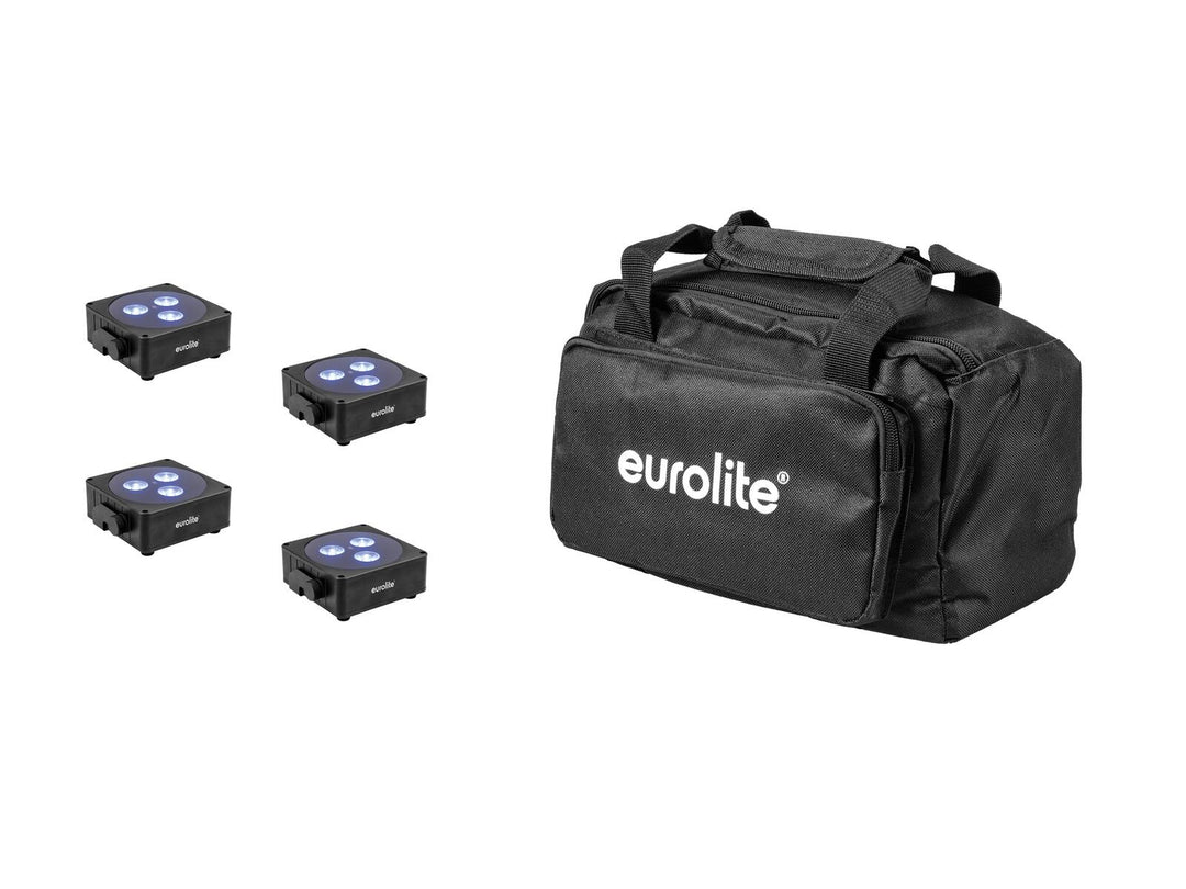 EUROLITE Set 4x AKKU Flat Light 3 bk + Borsa morbida