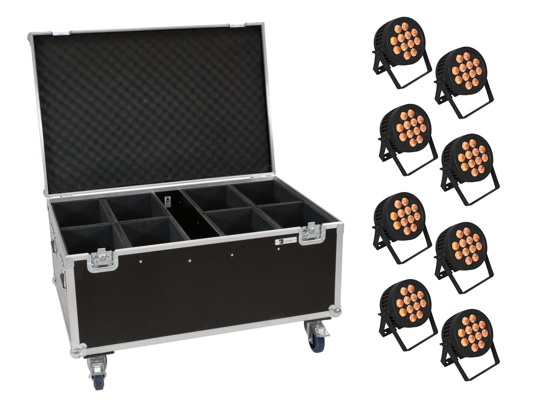 EUROLITE set 8x LED IP PAR 12x9W SCL Spot + case con ruote