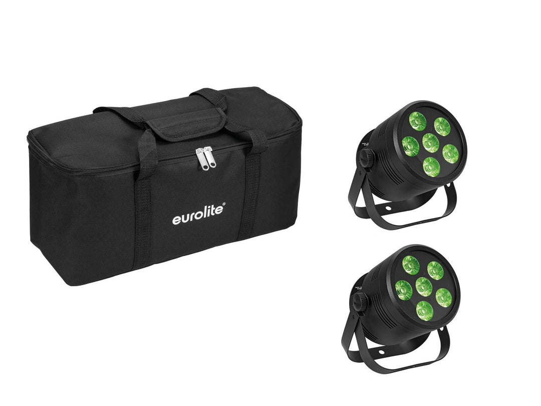Set EUROLITE 2x LED Silent Par 6 QCL da pavimento bk + Borsa morbida