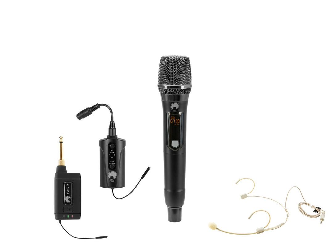 OMNITRONIC Set FAS TWO + Microfono wireless dinamico + BP + cuffia 660-690MHz