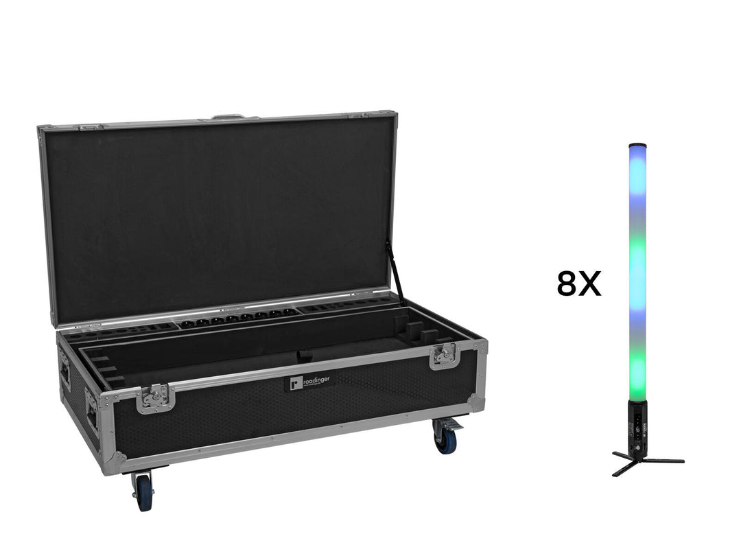 EUROLITE Set 8x AKKU IP Pixel Tube 360° PRO CRMX + Flightcase con ruote e funzione di ricarica