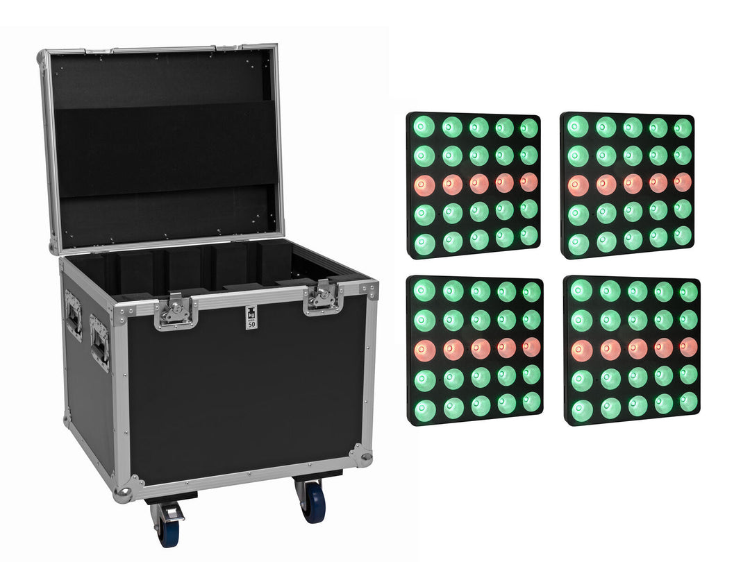 EUROLITE Set 4x LED Pixel Matrix Panel 5x5 RGB/WW + Flightcase con ruote