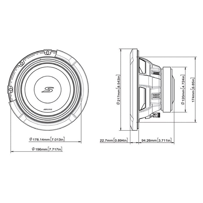 Subwoofer Alpine S2-W8D4 8" doppia bobina 4 ohm