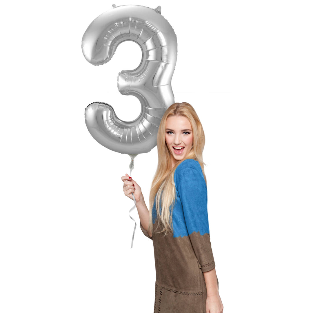 Palloncino a Forma di Numero 3 (Argento, 86 cm)