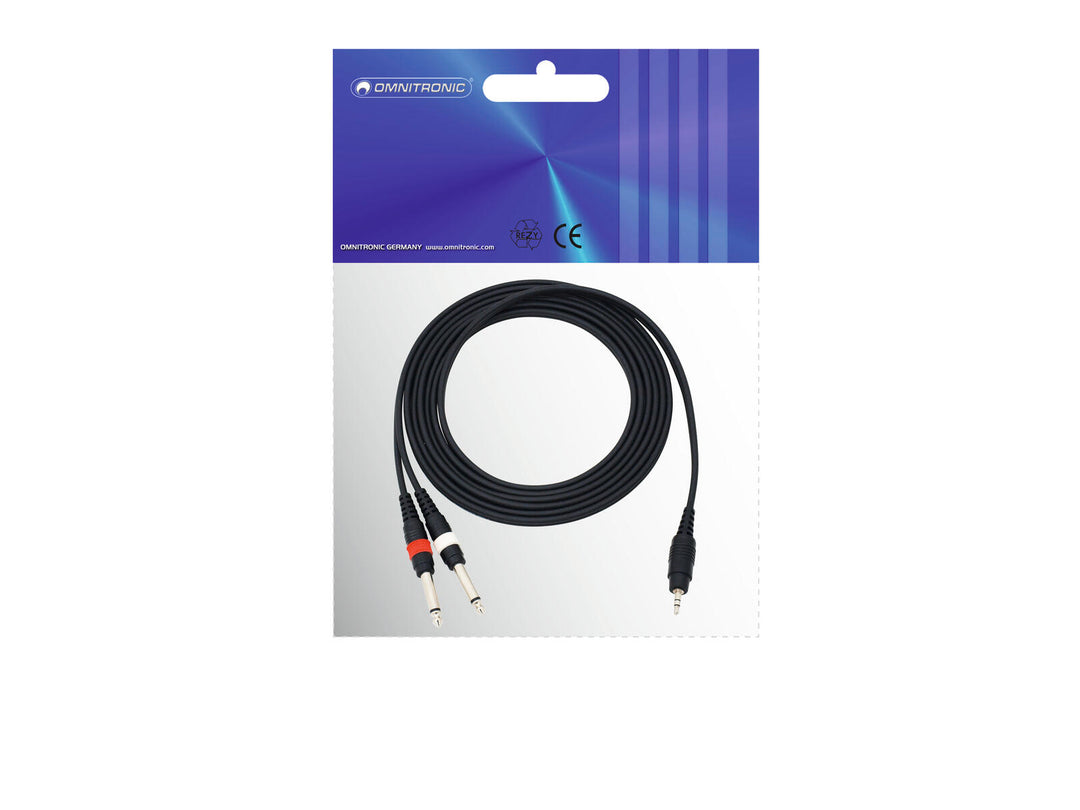 OMNITRONIC Cavo adattatore 3.5 Jack/2xJack 3m bk