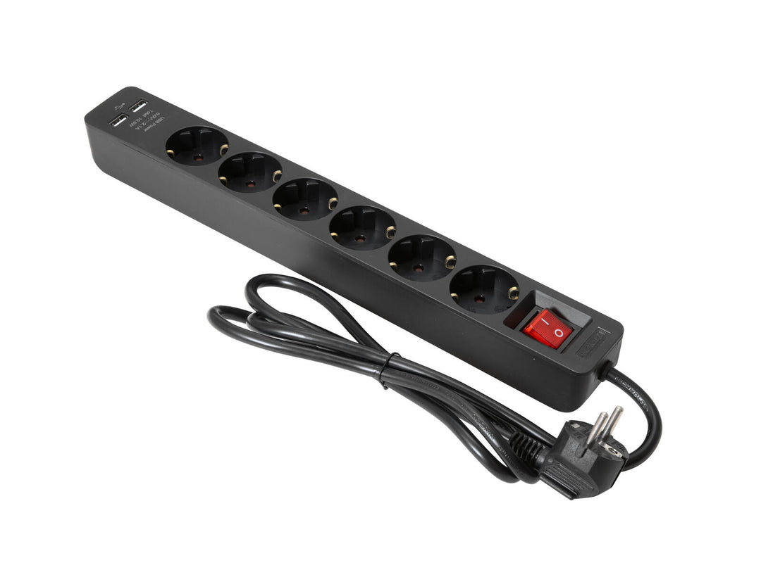 EUROLITE Distributore ON-1 6 prese + 2 USB bk