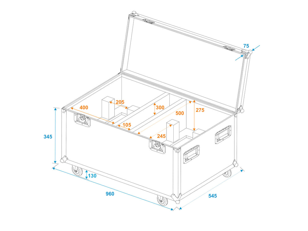 ROADINGER Flightcase 2x THA-250F con ruote