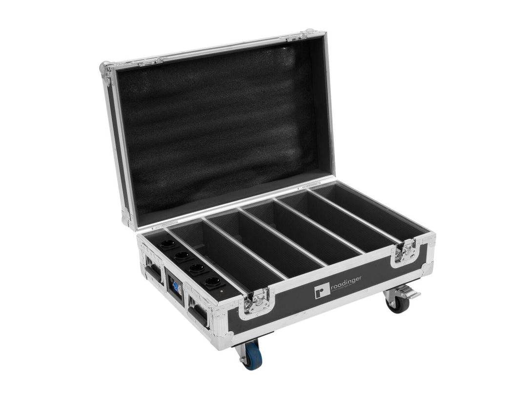ROADINGER Flightcase 4x AKKU BAR-6 Glow QCL Flex QuickDMX con funzione di ricarica