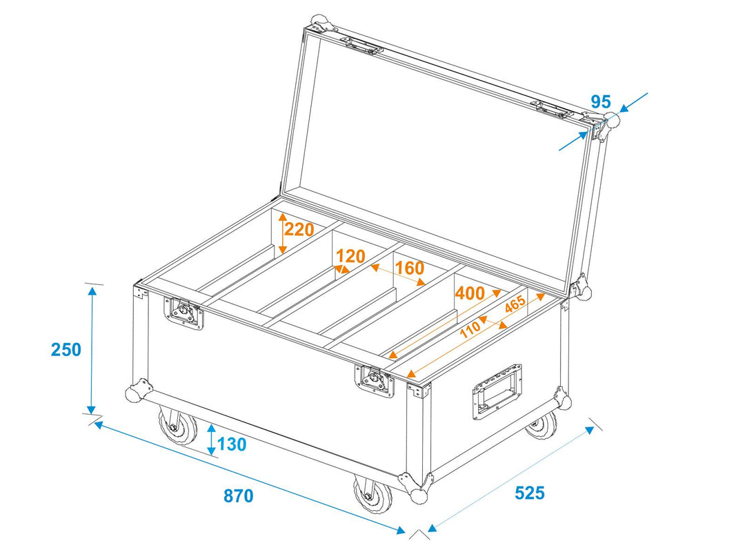 ROADINGER Flightcase per 4x LED CLS-18 QCL RGB/WW con ruote
