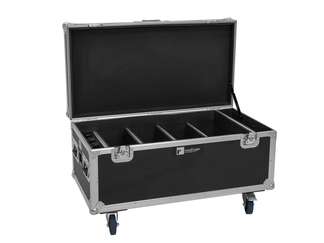 ROADINGER Flightcase 4x AKKU Multiflood IP 8x10W RGBW Wash CRMX con funzione di ricarica