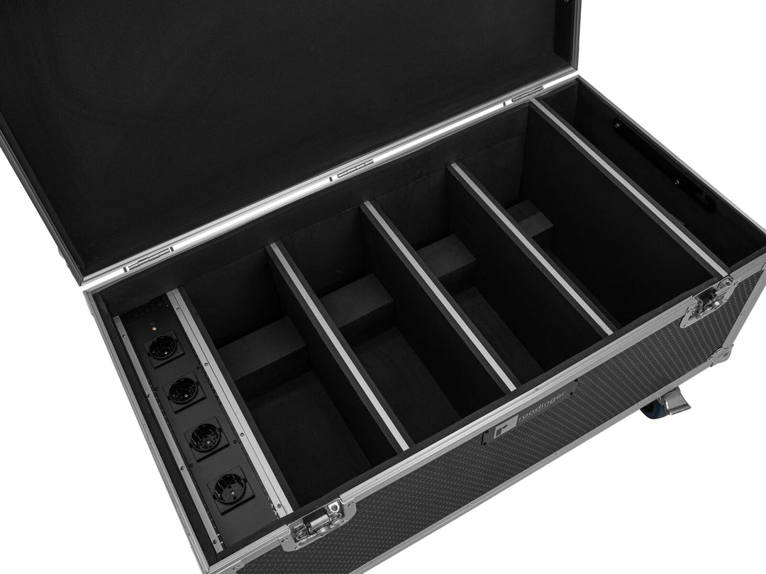 ROADINGER Flightcase 4x AKKU Multiflood IP 8x10W RGBW Wash CRMX con funzione di ricarica
