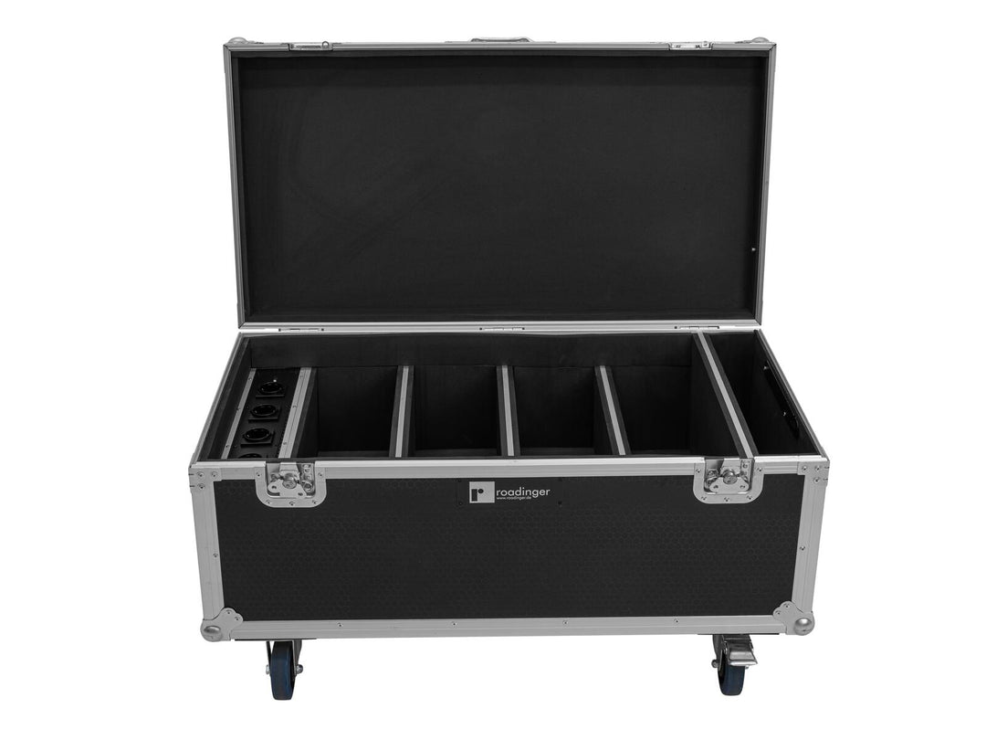 ROADINGER Flightcase 4x AKKU Multiflood IP 8x10W RGBW Wash CRMX con funzione di ricarica