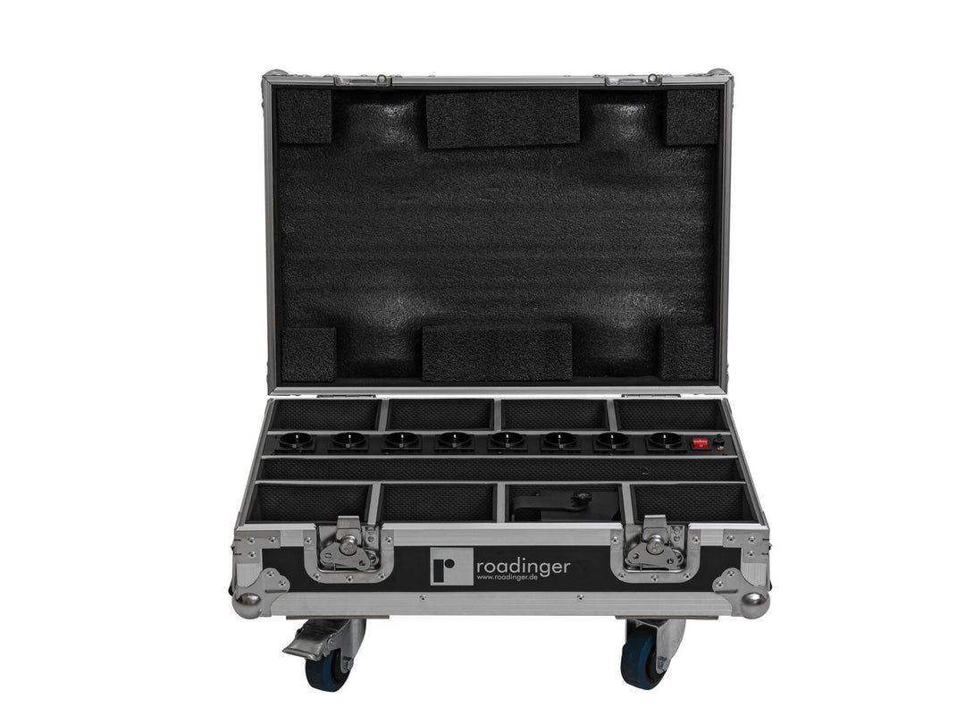 ROADINGER Flightcase 8x AKKU Mini IP UP-4 QCL Spot MK2 con funzione di ricarica